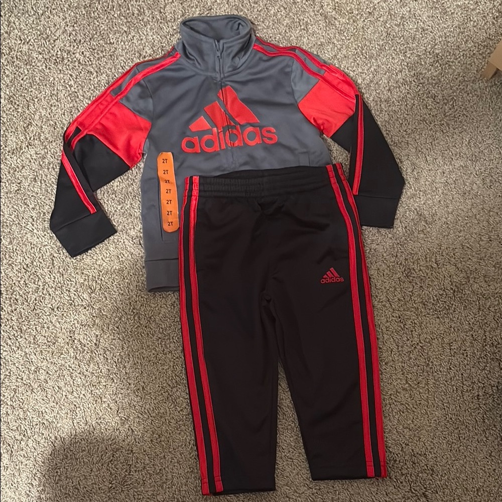 Adidas Kids' Gray and Red Tracksuit